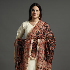 Black Pedana Kalamkari Block Printed Handloom Chanderi Silk Dupatta