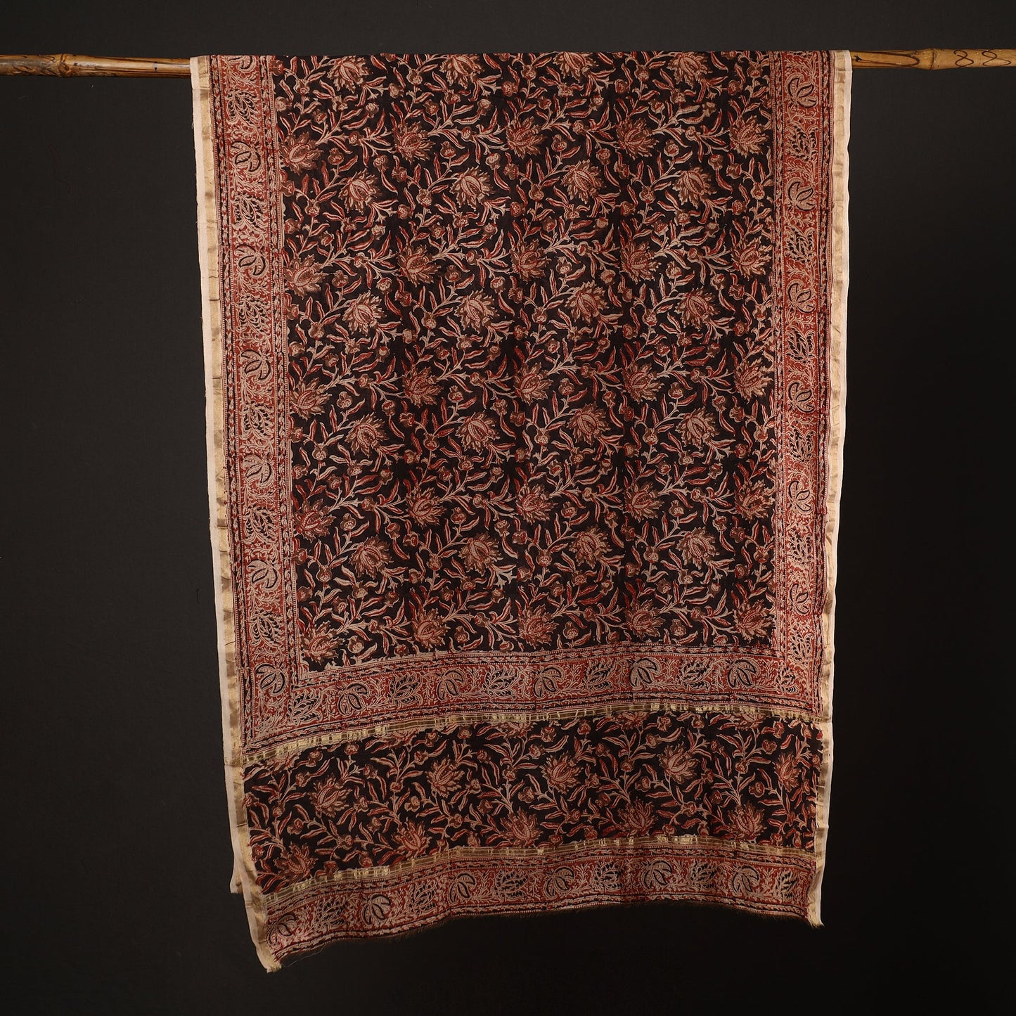 Black Pedana Kalamkari Block Printed Handloom Chanderi Silk Dupatta