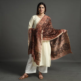 Black Pedana Kalamkari Block Printed Handloom Chanderi Silk Dupatta