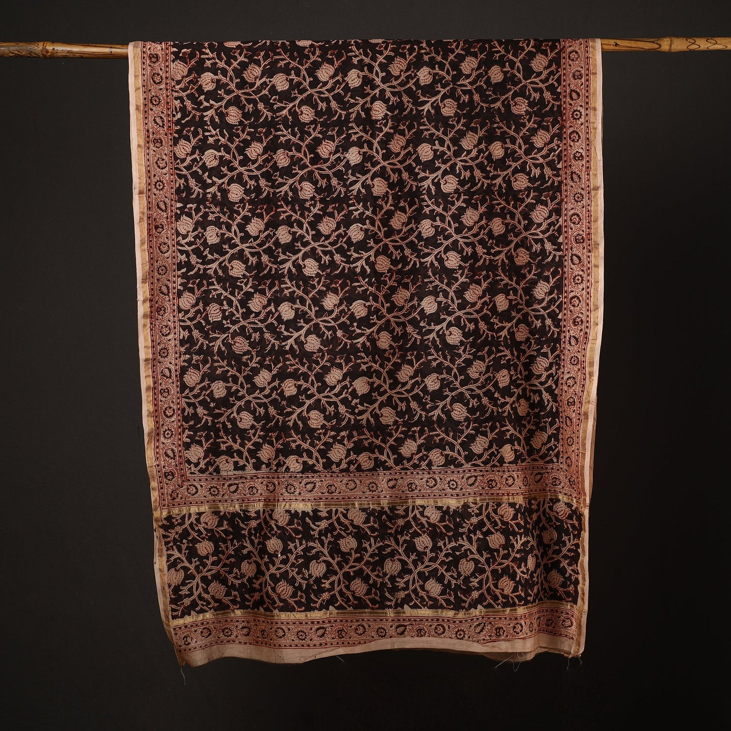  Pedana Kalamkari Block Printed Handloom Chanderi Silk Dupatta with Zari Border 70 Online at iTokri.com