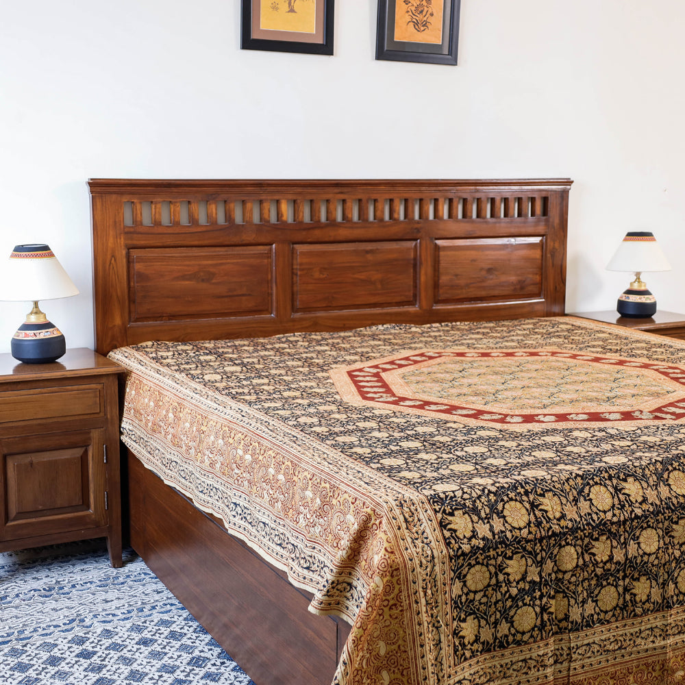 Buy Kalamkari Block Printed Natural Dyed Cotton Double Bedcover Online at iTokri.com
