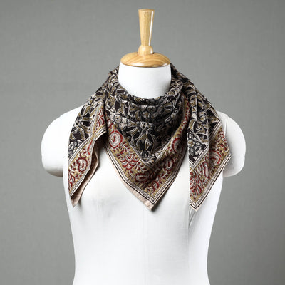 Black Pedana Kalamkari Block Printed Natural Dyed Cotton Scarf