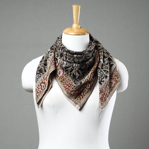 Black Pedana Kalamkari Block Printed Natural Dyed Cotton Scarf