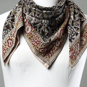 Black Pedana Kalamkari Block Printed Natural Dyed Cotton Scarf