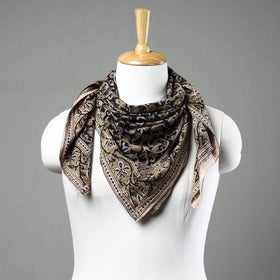 Black Pedana Kalamkari Block Printed Natural Dyed Cotton Scarf 