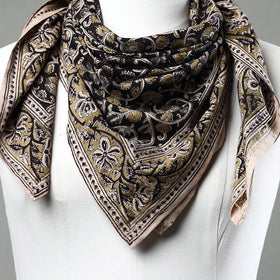 Black Pedana Kalamkari Block Printed Natural Dyed Cotton Scarf 