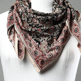 Black Pedana Kalamkari Block Printed Natural Dyed Cotton Scarf 