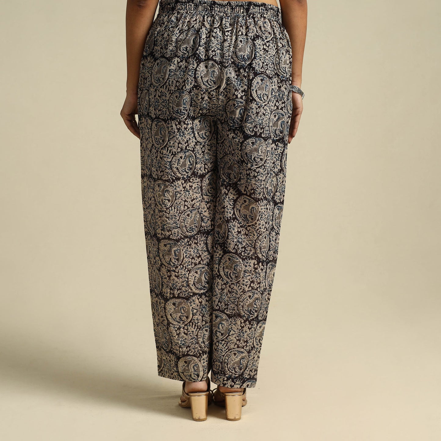  Black Pedana Block Print Mul Cotton Kalamkari Palazzo