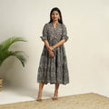 Pedana Block Print Mul Cotton Tiered Black Kalamkari Dress