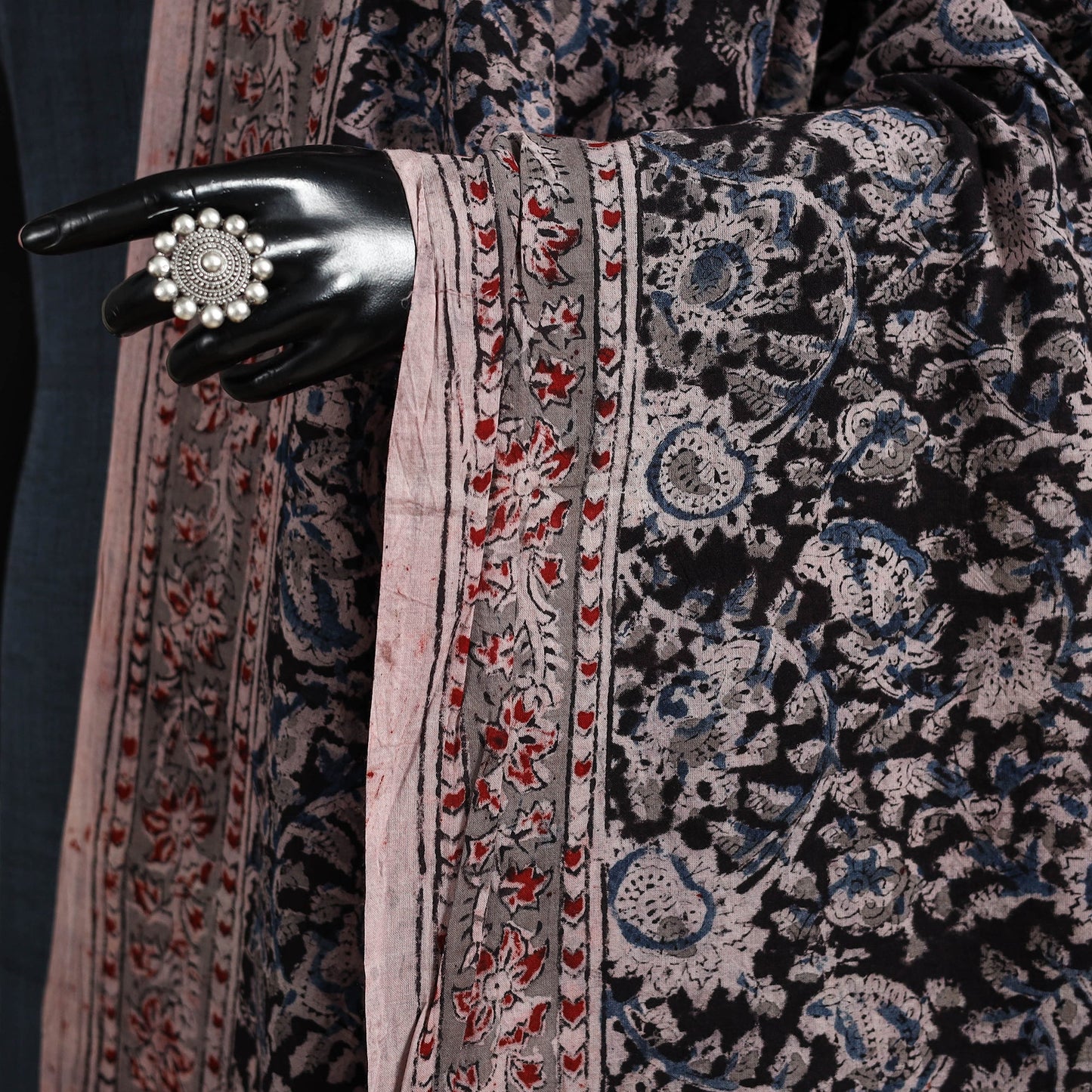 Black - pedana natural dyed cotton kalamkari dupatta 07