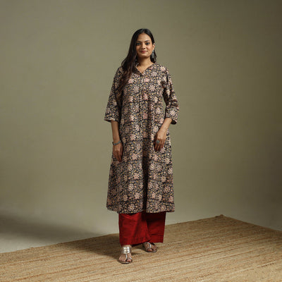Black - pedana natural dyed cotton a-line kalamkari kurta