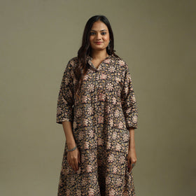 Black - pedana natural dyed cotton a-line kalamkari kurta