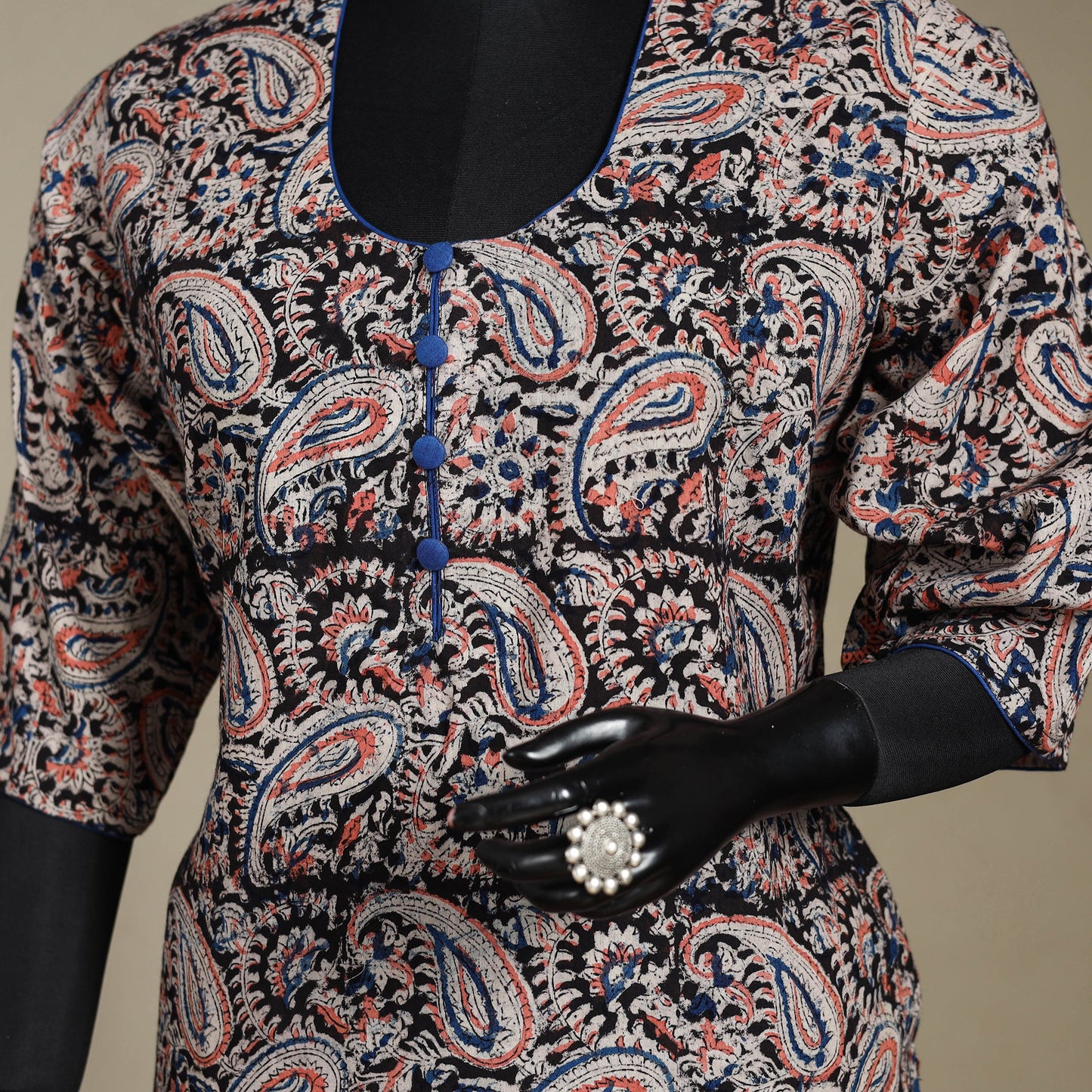 Black - pedana natural dyed cotton short kalamkari kurta 04