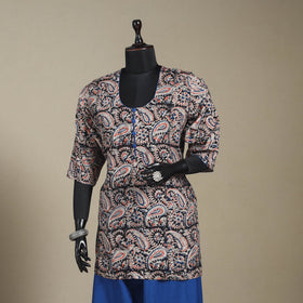 Black - pedana natural dyed cotton short kalamkari kurta 04
