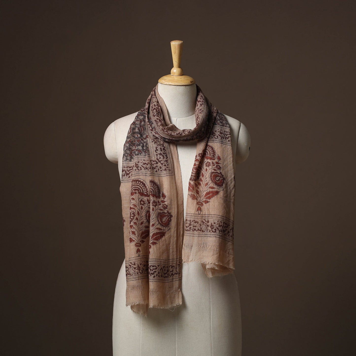 Pedana natural dyed hand wool kalamkari stole 01