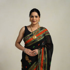 Black - Phulia Handloom Cotton Saree with Thread Buti 16