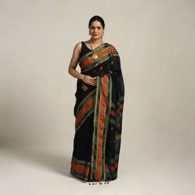 Black - Phulia Handloom Cotton Saree with Thread Buti 16