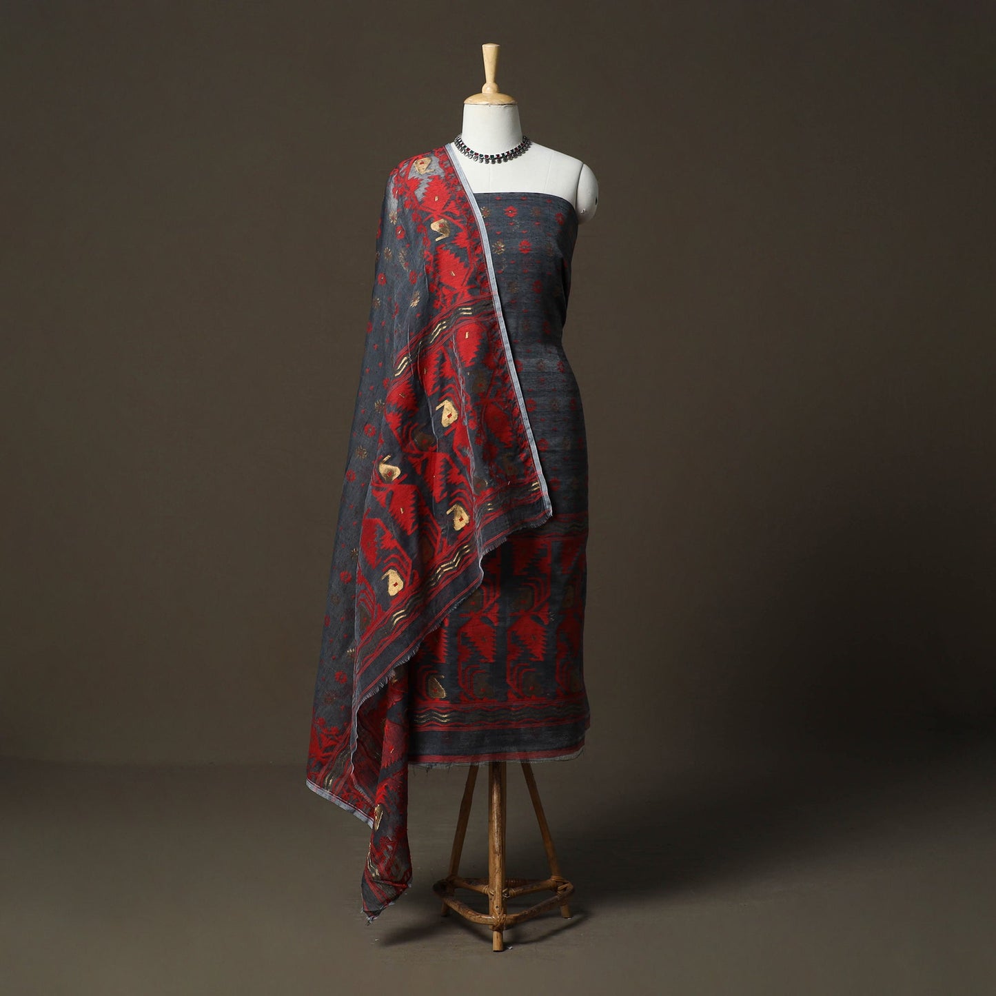 Phulia jamdani silk cotton 2pc unstitched dress material 08