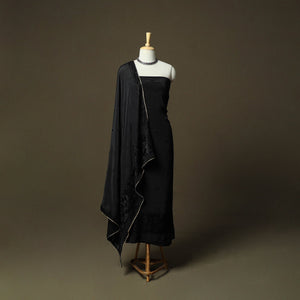 Phulkari hand embroidered crepe silk 3pc unstitched dress