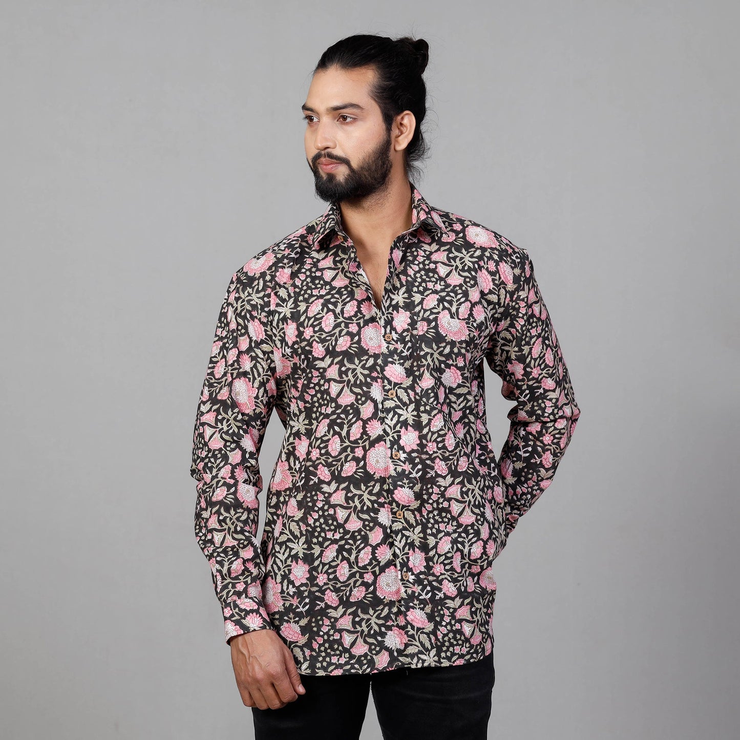  Sanganeri Block Printing Cotton Men Full Sleeve Shirt 