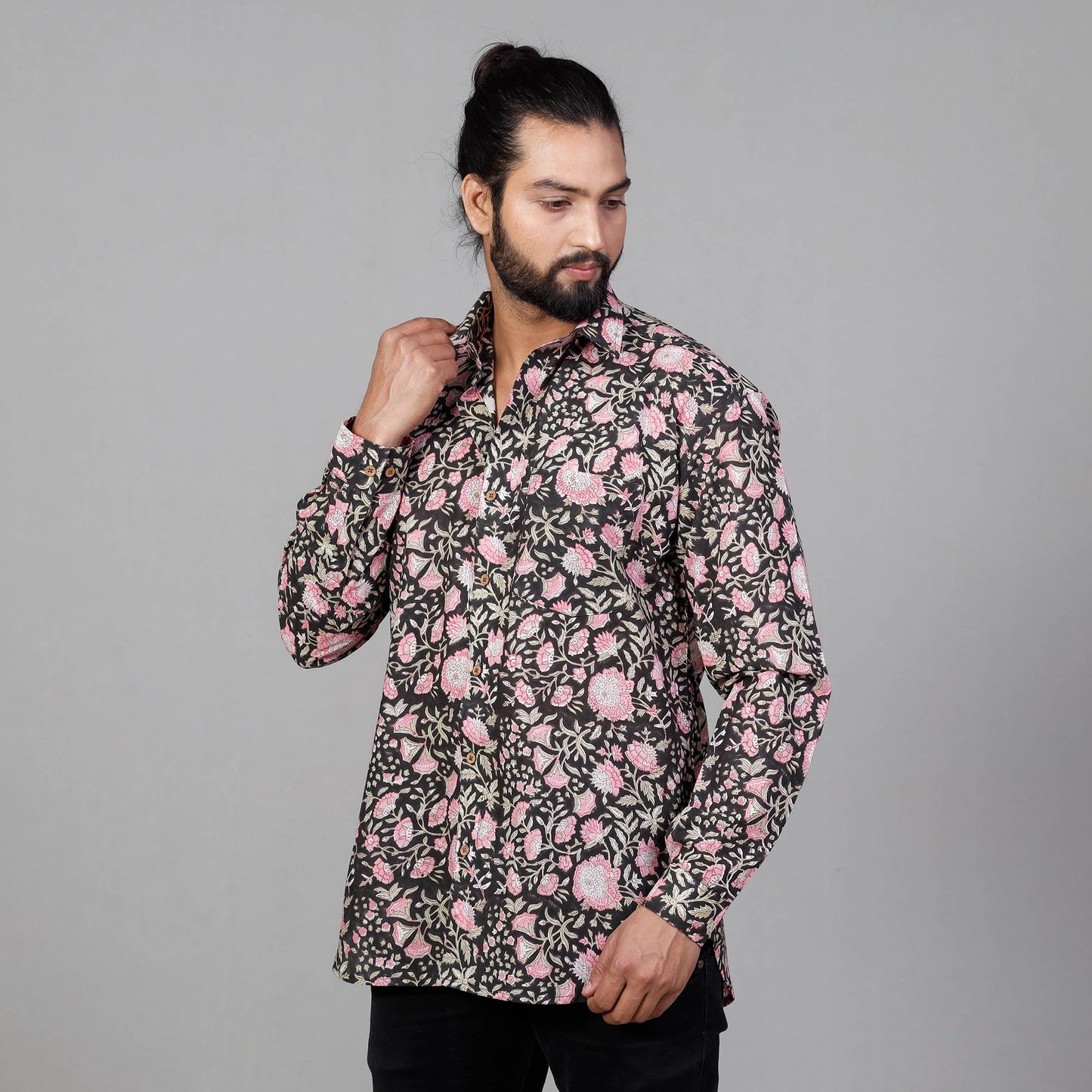  Sanganeri Block Printing Cotton Men Full Sleeve Shirt 