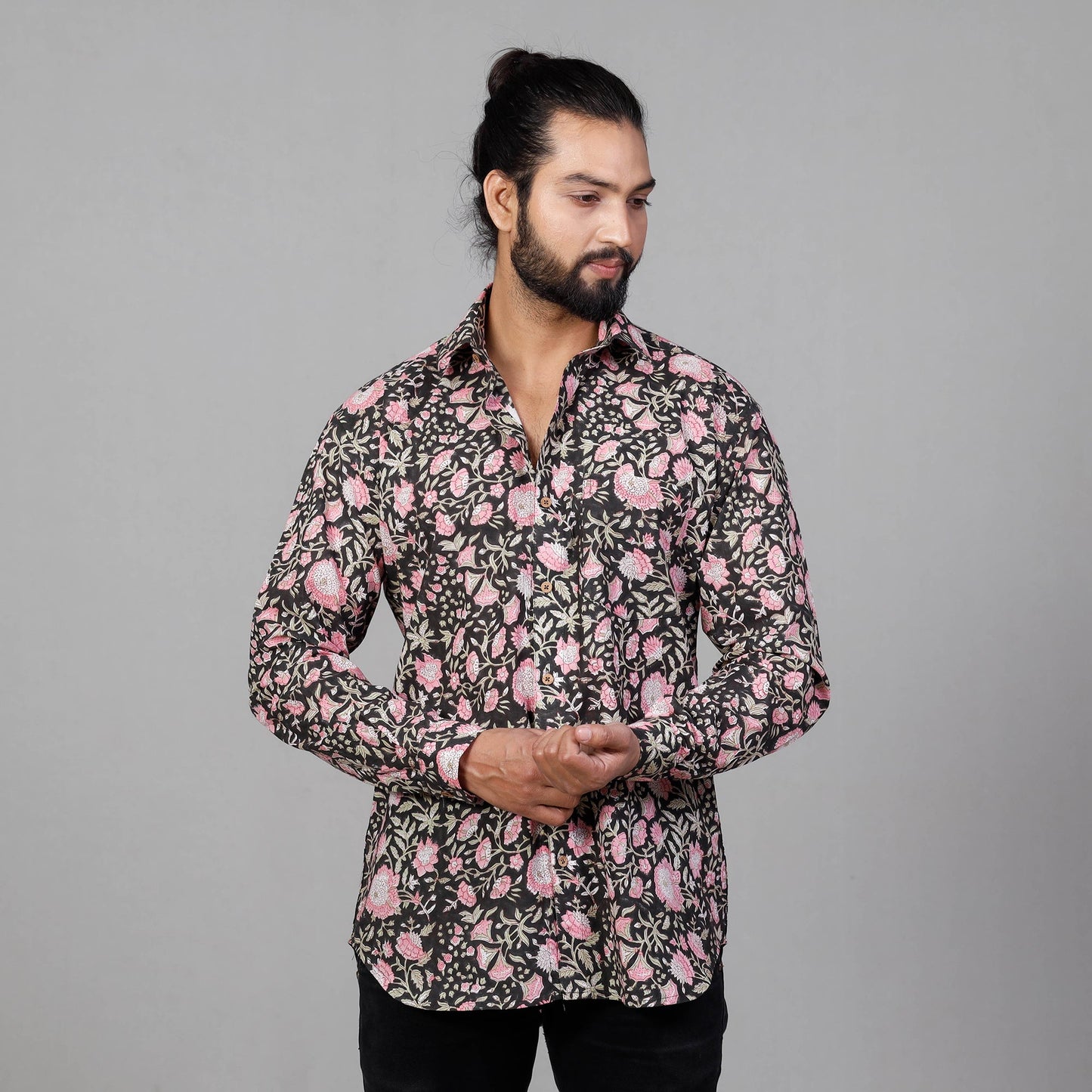  Sanganeri Block Printing Cotton Men Full Sleeve Shirt 