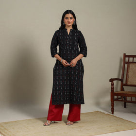 Black - pintuck cotton straight pochampally ikat kurta 06