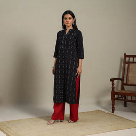 Black - pintuck cotton straight pochampally ikat kurta 06