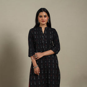 Black - pintuck cotton straight pochampally ikat kurta 06