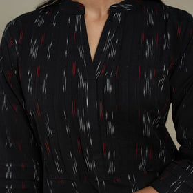 Black - pintuck cotton straight pochampally ikat kurta 06