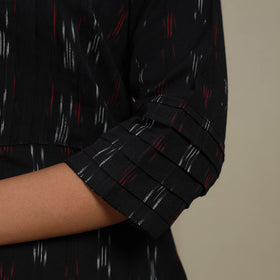Black - pintuck cotton straight pochampally ikat kurta 06