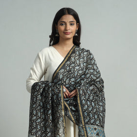 Black - Pipad Block Printed Handloom Chanderi Silk Dupatta 71