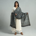 Black - Pipad Block Printed Handloom Chanderi Silk Dupatta 75