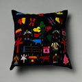 Black Pipli Applique Work Cotton Cushion Cover (16 x 16 in) Assorted