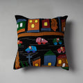 Black Pipli Applique Work Cotton Cushion Cover