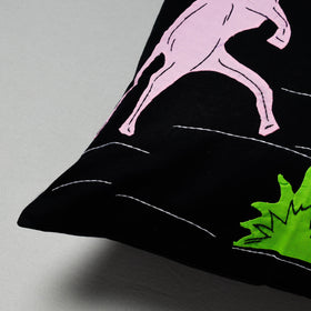 Black Pipli Applique Work Cotton Cushion Cover 