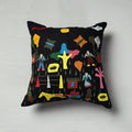 Black  Pipli Applique Work Cotton Cushion Cover