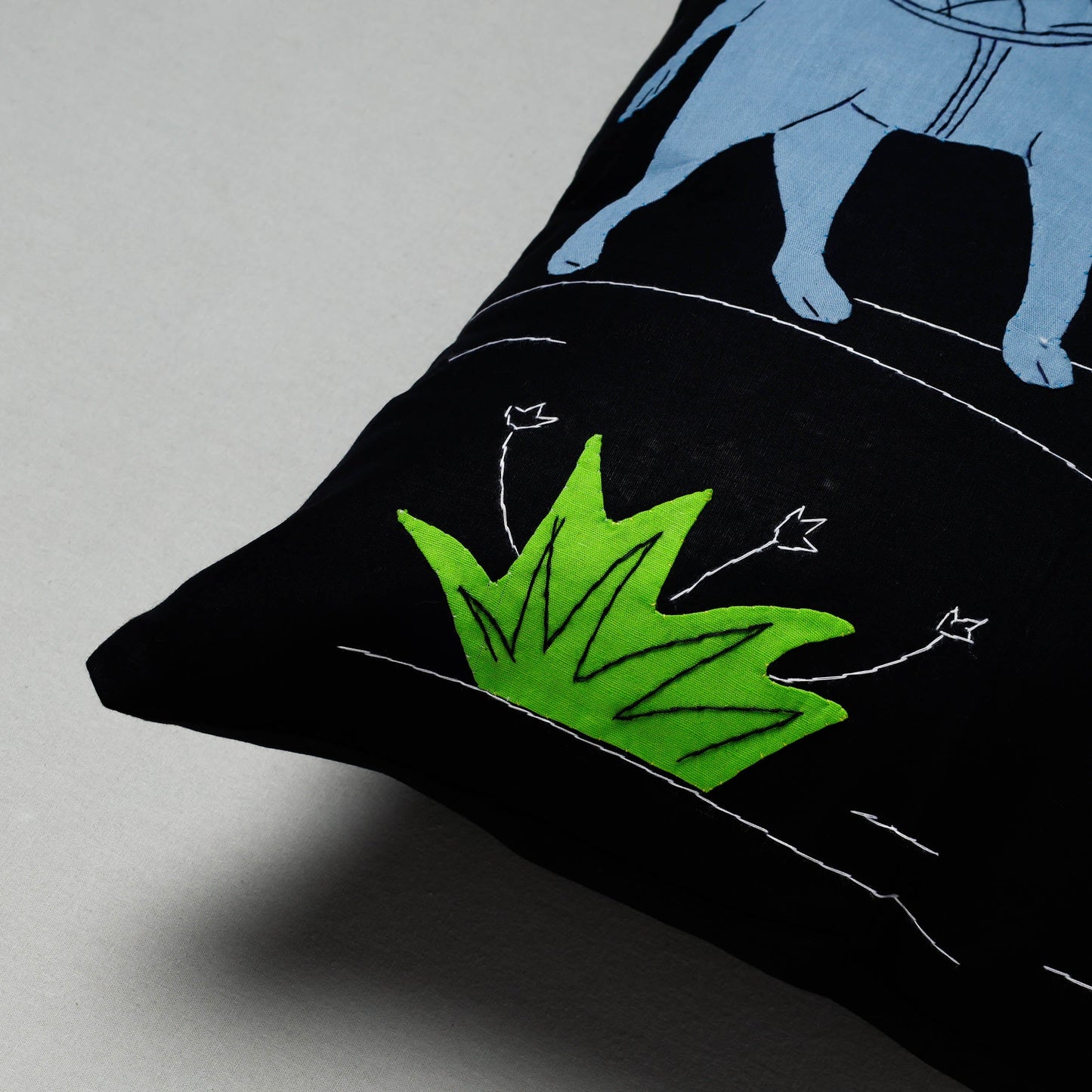 Black Pipli Applique Work Cotton Cushion Cover 