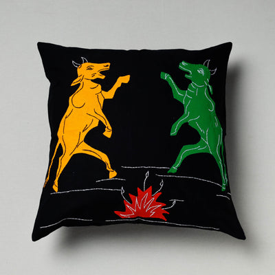 Black Pipli Applique Work Cotton Cushion Cover 