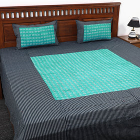 Black - Plain Cotton Double Bed Cover with Block Print Patchwork (94 x 89 In)
