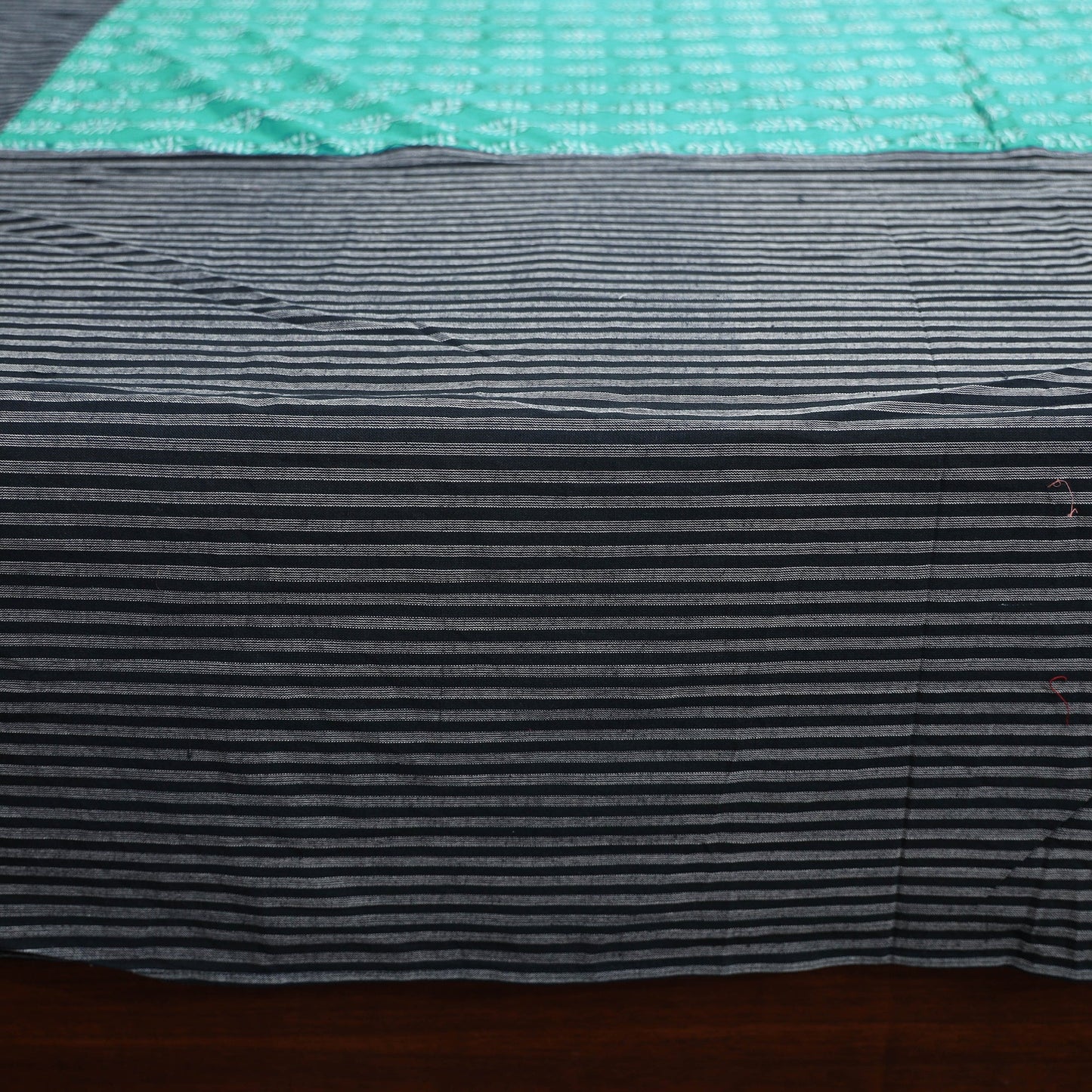 Black - Plain Cotton Double Bed Cover with Block Print Patchwork (94 x 89 In)