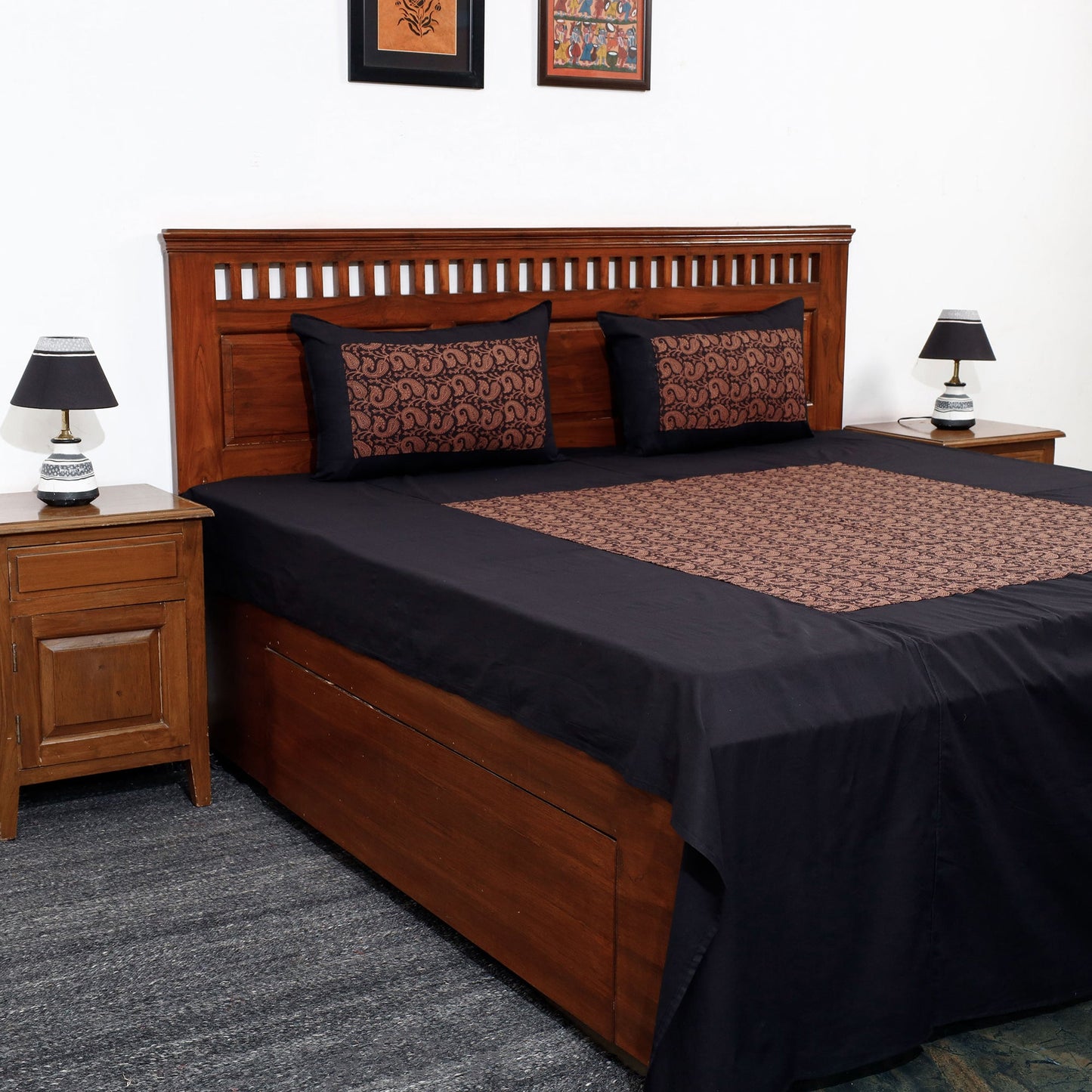 Buy Plain Cotton Double Bed Cover Set with Bagh Patchwork Online l iTokri.com