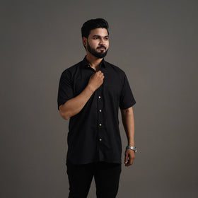  Black Plain Cotton Men Half Sleeve Shirt