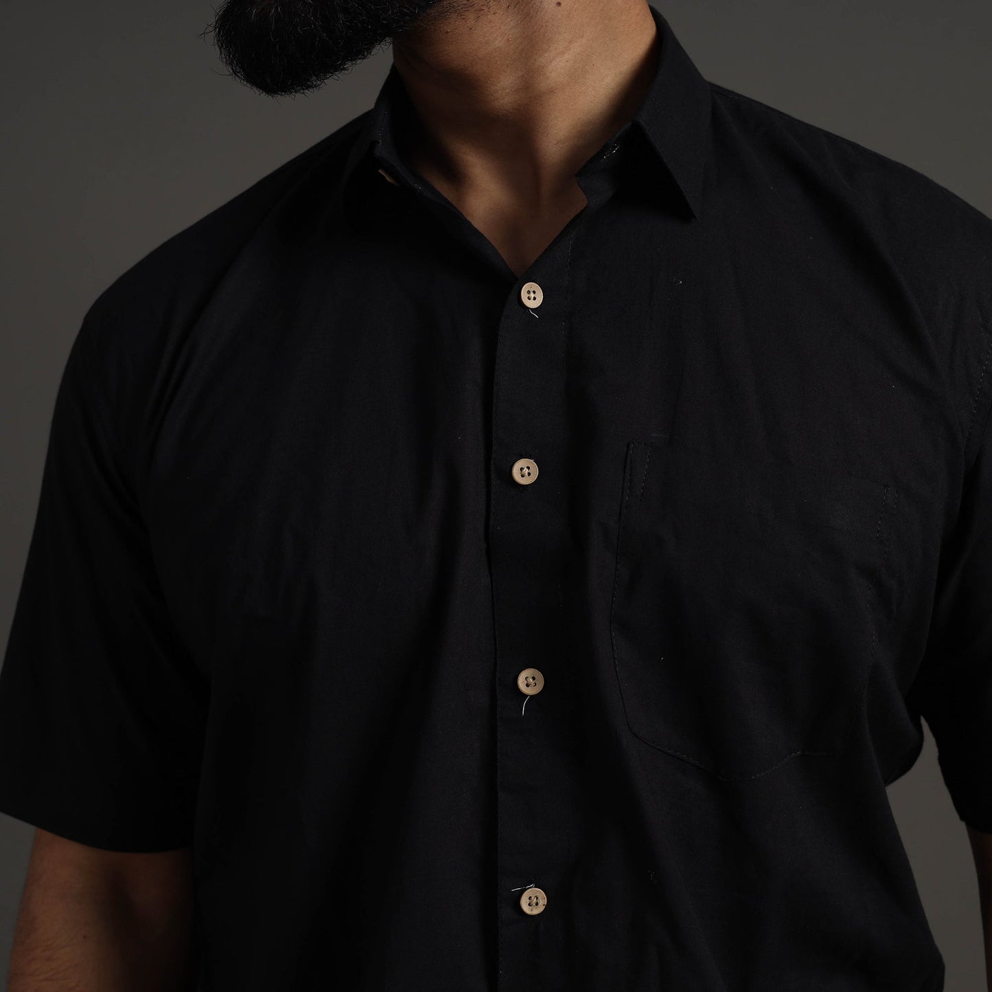  Black Plain Cotton Men Half Sleeve Shirt