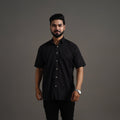  Black Plain Cotton Men Half Sleeve Shirt