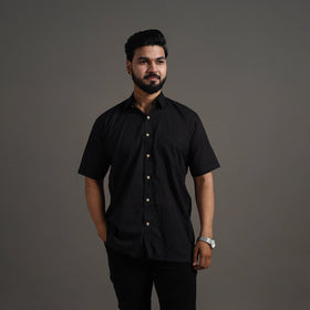  Black Plain Cotton Men Half Sleeve Shirt