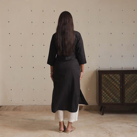  Plain Cotton Pintuck Long Straight Kurta for Women