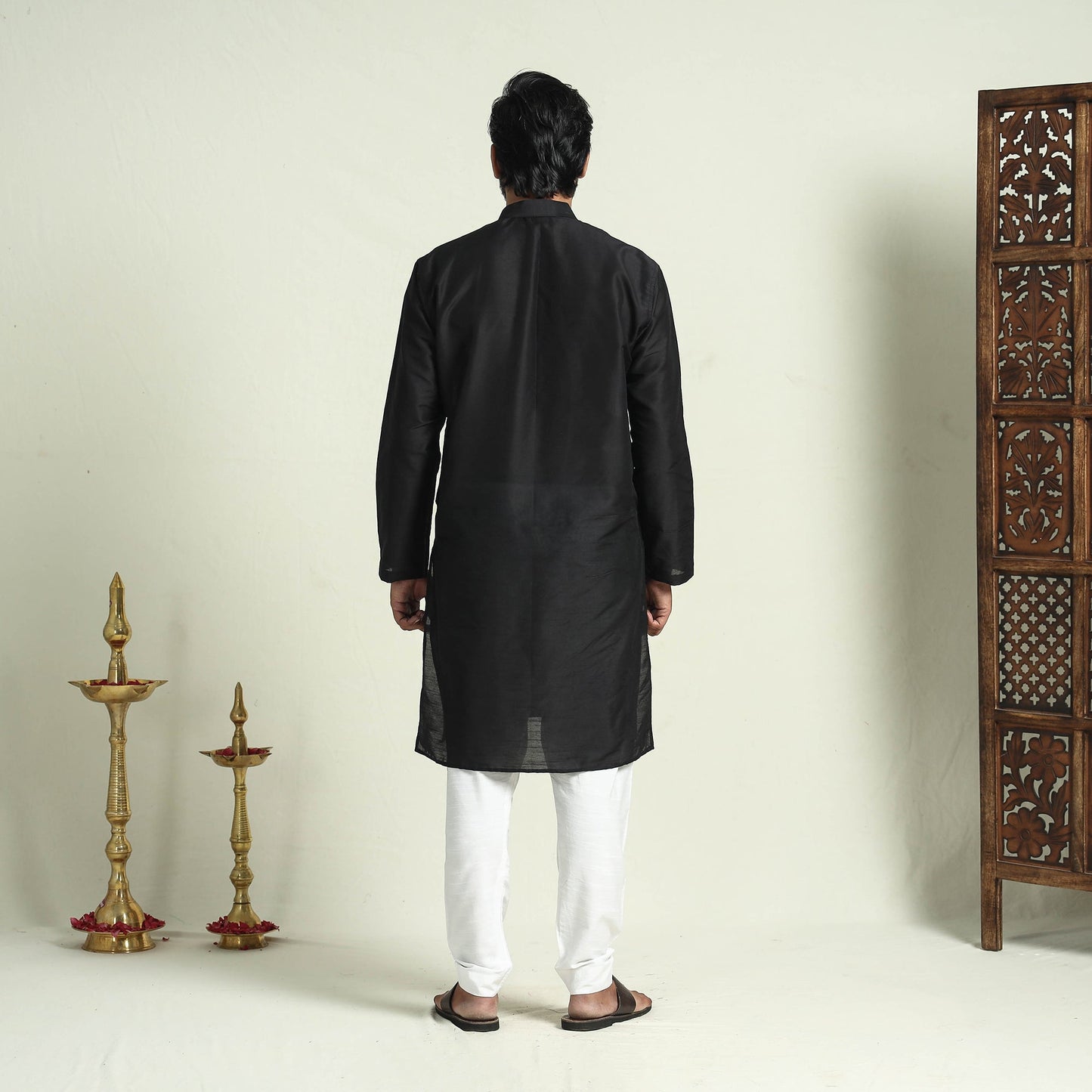  Plain Dyed Slub Silk Men Long Kurta 