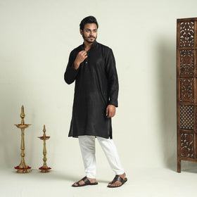  Plain Dyed Slub Silk Men Long Kurta 