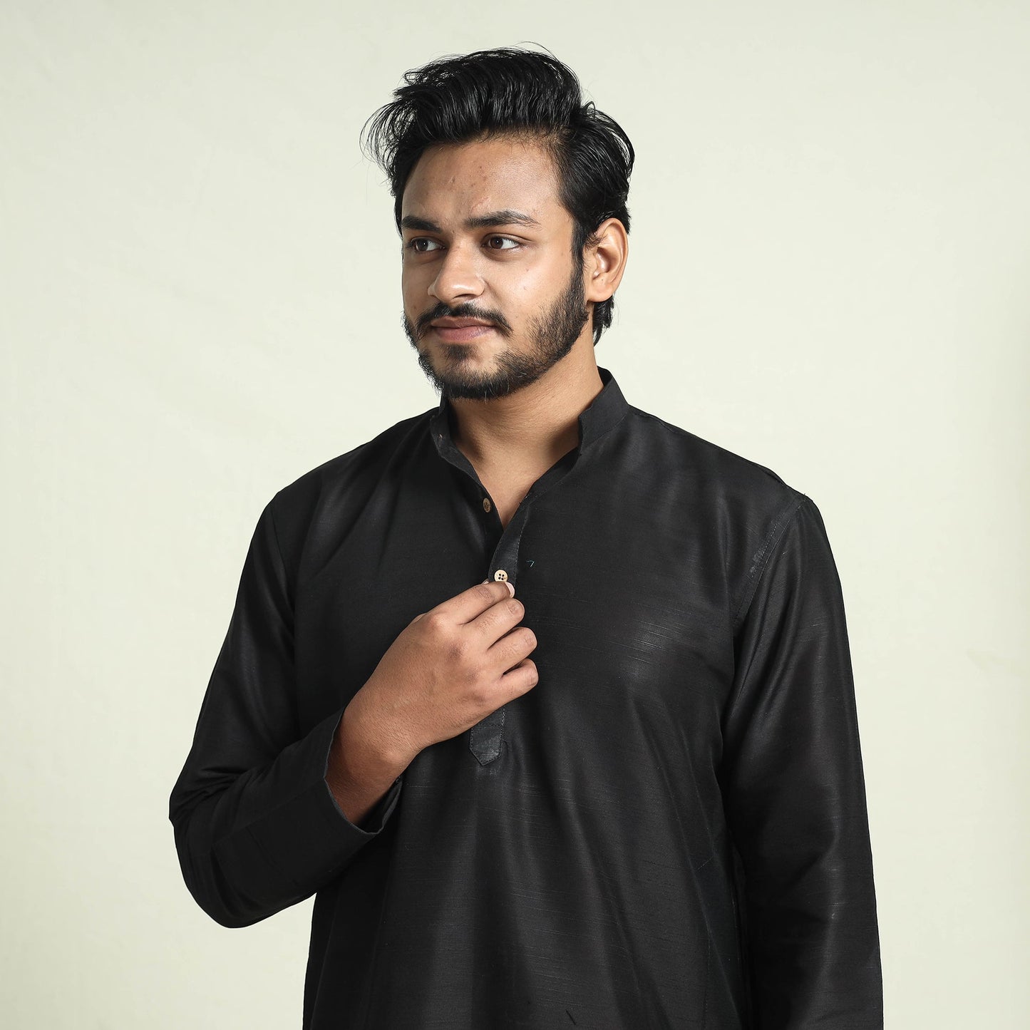  Plain Dyed Slub Silk Men Long Kurta 
